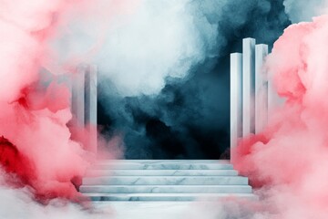 Poster - A dreamy watercolor illustration of a fantasy palace main hall, glowing with ethereal light