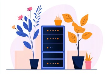 Aufkleber - A flat, modern design of a server rack with blinking indicator lights, representing data processing