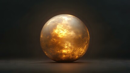 Poster - Glowing golden sphere with mysterious internal clouds and light effects on dark background, creating magical atmospheric mood for fantasy designs.