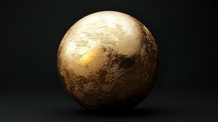 Poster - Metallic gold sphere with textured surface reflecting light against dark background, creating dramatic contrast and luxurious appearance. Suitable for luxury branding.