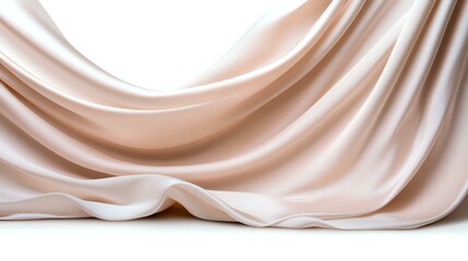 Poster - Elegant flowing silk fabric in soft beige and white creates gentle waves and folds, showcasing luxurious textile movement and smooth curves. Suitable for fashion and luxury backgrounds.