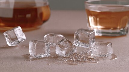 Poster - Close up of Melting Ice Cubes in Refreshing Iced Tea With a Smooth Gradient Backdrop