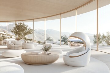Poster - A high-tech futuristic full-time office where employees work with holographic interfaces and AI assistants