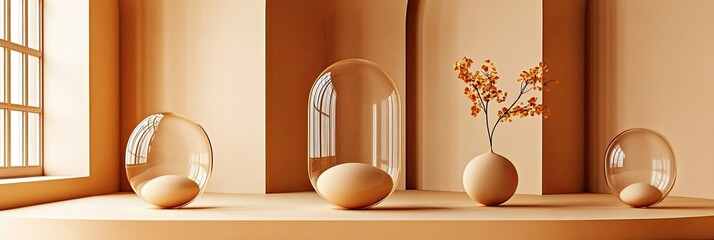 Poster - Floating Spheres in Harmonious Lime Cream Hues Create a Soothing Minimalist Composition