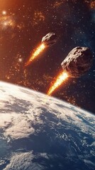 Poster - Asteroid Impact Looming Over Earth as Two Massive Rocks Streak Through the Atmosphere