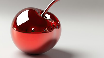 Poster - Reflective Cherry in a Black Void Showcases Metallic Beauty and Minimalistic Design