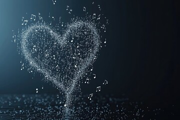 Poster - Floating Musical Notes Create a Soft Heart Shape Against a Dark Backdrop
