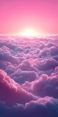 Wall Mural - A stunning sunset illuminating fluffy clouds in shades of pink and purple, creating a dreamy and tranquil atmosphere as the sun dips below the horizon.