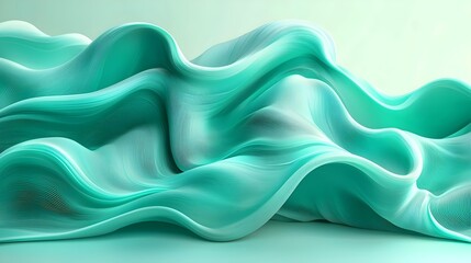 Wall Mural - A mesmerizing wave of fluid lines in a soothing mint green color, creating a calm and serene atmosphere, perfect for background, art, or design use.