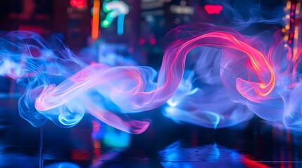 Fototapete - Captivating image of vibrant neon colored fluid swirls and smoke like motions creating a surreal ethereal and mesmerizing visual effect  This digital artwork evokes a sense of energy