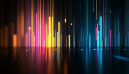 Poster - Abstract Financial Data Visualization with Colorful Chart Columns and Line Graphs on Dark Background