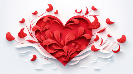 Poster - Valentine's Day greeting card with red heart in floral ornament of love