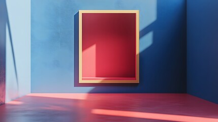 Aufkleber - Vibrant Red Cube Floating in Minimalist Architectural Interior with Dramatic Lighting and Shadows Contemporary Design and Art Concept