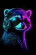 © Ilja - Neon Glow Party Raccoon DJ Wearing Headphones and Sunglasses, Isolated on Black Background