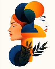 Poster - Artistic representation of duality in women creative studio digital artwork abstract environment side profile view feminine concept