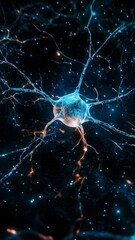 Poster - Glowing neural network transmitting electrical signals across interconnected neurons, highlighting complex biological communication mechanisms within human nervous system