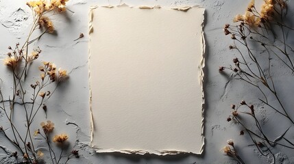 Leinwandbilder - Vintage textured torn beige paper background with copy space and minimalist design  Natural aged handcrafted looking parchment or rustic eco friendly material for greeting cards invitations