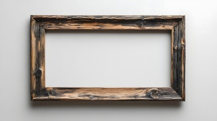 Poster - Vintage Weathered Wooden Frame on Clean White Wall Background  Mockup for Photo Poster or Art Display and Presentation  Minimalist Rustic Farmhouse Style Decor Element