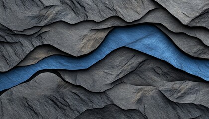 Poster - Abstract Background, Light Blue Line Chart on Geometric Rock Formation, Ascending Trend. 3D Render