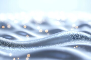 Poster - Soft waves of silvery blue abstract background with golden bokeh lights and glittering particles creating dreamy atmospheric effect for luxury designs.