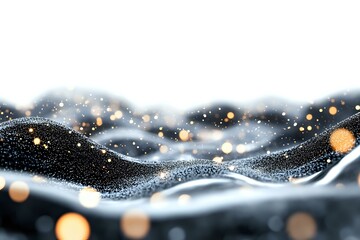 Poster - Abstract winter landscape with glowing bokeh lights and flowing snow particles creating magical waves against dark background. Festive seasonal backdrop.