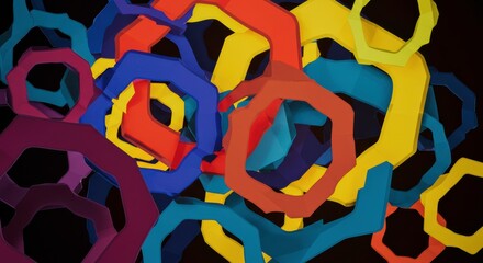 Poster - abstract colorful octagons: vibrant, multicolored octagons of varying sizes and shades overlap and i