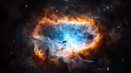 Wall Mural - a colorful nebula with a blue center and orange and red hues surrounding it
