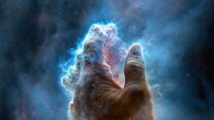 Wall Mural - a hand is shown in the sky with a cloud of gas and dust surrounding it