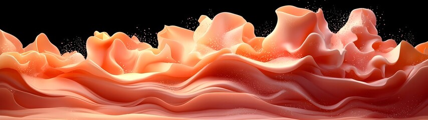 Poster - An abstract composition of flowing coral waves with delicate textures and a black background, creating a serene and dynamic visual experience.