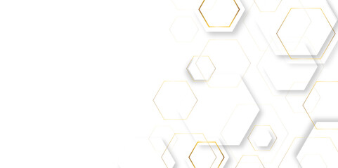Fototapete - abstract golden gradient hexagon stock line with shadows background. artistic of geometric shape bac