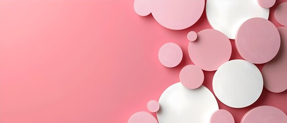 Wall Mural - A playful arrangement of varying sizes of pink and white circles on a soft pink background, creating a cheerful and modern aesthetic perfect for creative projects.