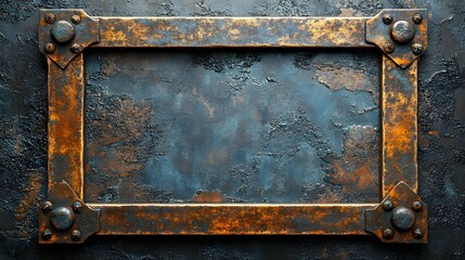 Poster - Weathered Rusty Metal Frame with Grungy Distressed Texture  Vintage Industrial Background with Aged Worn and Decaying Surface  Abstract Grunge Border Design for Art Decor or Signage