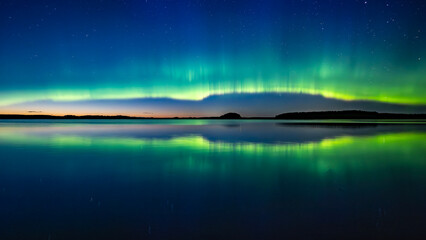 Wall Mural - northern lights dancing over calm lake in north of sweden. farnebofjarden national parrk
