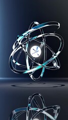 Poster -  A futuristic atom-like structure with a glowing red core and transparent orbits.