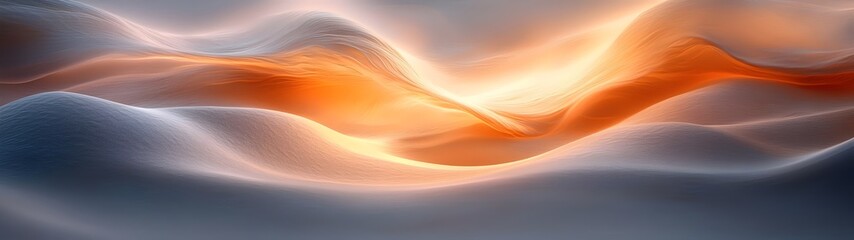 Poster - A mesmerizing abstract image showcasing soft waves of delicate colors, blending warm oranges and cool blues, creating a serene and dreamy atmosphere.