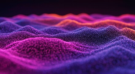 Poster - Abstract Waves of Color: A mesmerizing abstract digital art piece showcasing a vibrant landscape of undulating waves in rich hues of purple, pink, and orange, creating a mesmerizing visual experience.