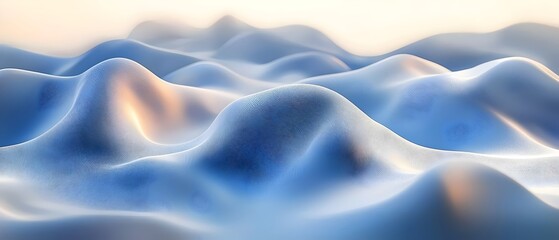 Poster - An abstract landscape of soft blue and white waves resembles a serene, dreamlike environment with gentle curves and smooth textures, evoking a sense of tranquility.