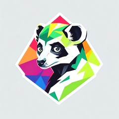 Wall Mural - Vibrant Lemur Portrait: A Colorful Geometric Masterpiece