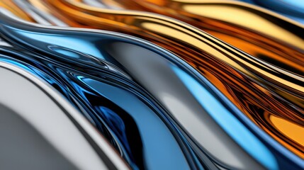 Poster - A series of shiny, metallic lines in various shades of blue and orange