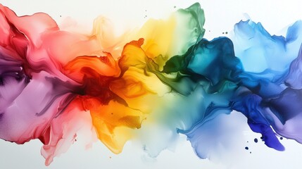 Poster - A colorful painting of a rainbow with a splash of blue
