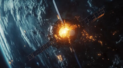 Wall Mural - a space station is shown in the sky with a bright light coming from it