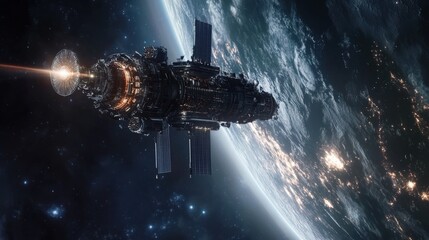 Wall Mural - A space ship is flying through the sky above the Earth