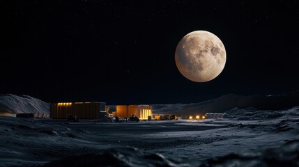 Wall Mural - a moon is shining brightly in the sky above a deserted landscape