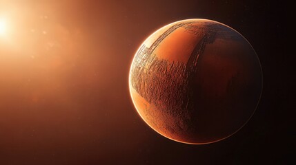 Wall Mural - a red planet with a bright sun in the background