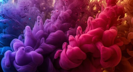 Poster - Abstract Ink Swirl: A mesmerizing symphony of colors as vibrant hues of pink, purple and blue ink swirl and dance in a captivating abstract design, creating a striking and dynamic visual.