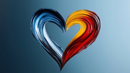Poster - A heart made of paint with blue, red and yellow colors
