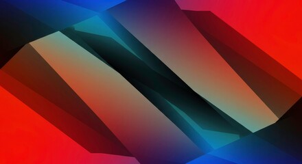 Poster - abstract geometric forms: interplay of vibrant red, blue, and teal hues creates a dynamic compositio