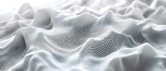 Wall Mural - An abstract close-up of a textured surface resembling soft, undulating hills, featuring a white background with subtle dotted patterns that create depth and movement.