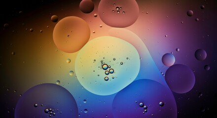 Poster - Abstract Colorful Oil Bubbles: A mesmerizing abstract image featuring vibrant, iridescent oil bubbles floating on water, creating a kaleidoscope of colors and textures.