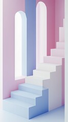 Wall Mural - Abstract pastel room interior steps, empty stage, 3d rendering, product display background, minimal design